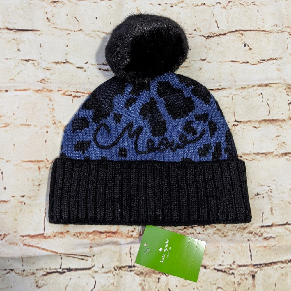 SALE Kate Spade Leopard Print Pompom Beanie - Picture 2 of 5